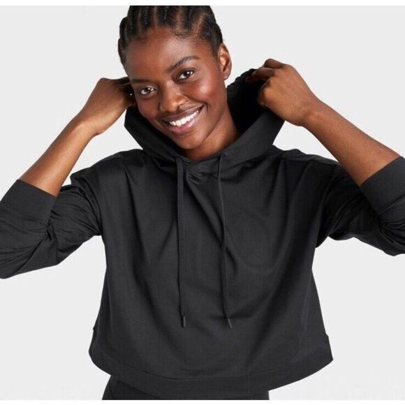 all in motion Tops - NWT All in Motion Women's Soft Stretch Hoodie Black Sweater Boxy Fit XS Extra